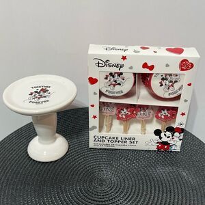 Disney Mickey & Minnie Cupcake Liners & Toppers set of 48 and Cupcake stand NWT